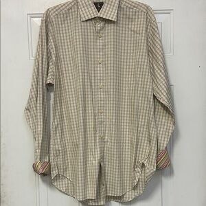 (👑3 For $25)Tailorbyrd Beige and Red Checkered Button Down Shirt
